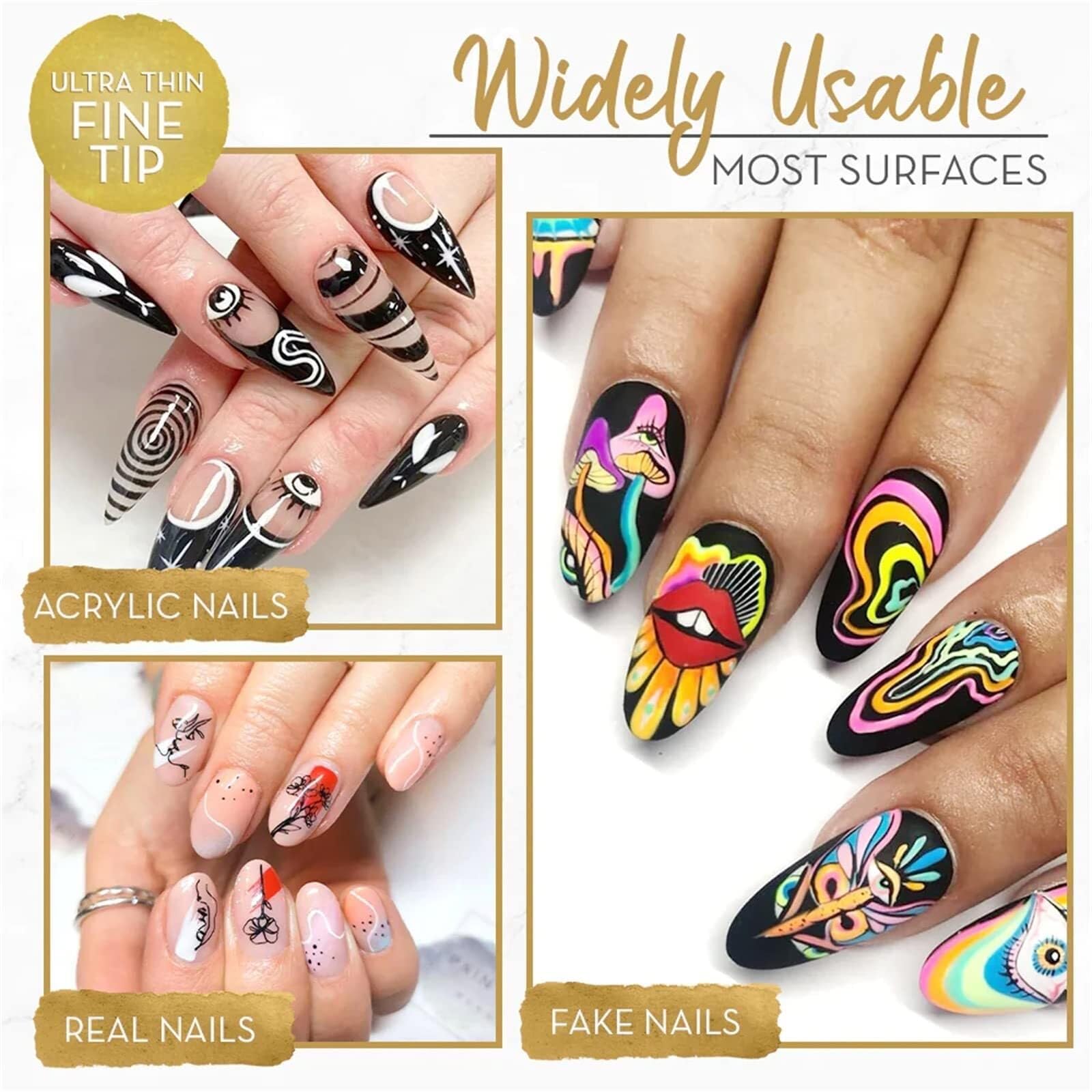 Amazon.co.jp: 6/12 色超薄型カーブマニキュアマーカー、3D ネイル